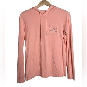 Vineyard Vines Whale Fill Pink Long Sleeve Hoodie Pocket Tee